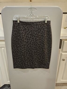 Ann Taylor Dark Gray Leopard Print Pencil Skirt